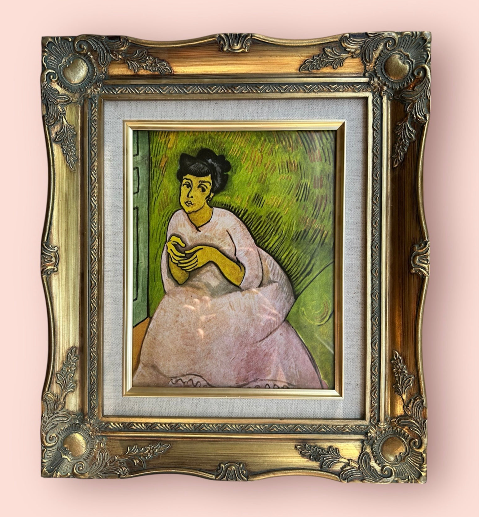 Framed Vintage Art Print: Raoul Dufy's "Woman in Rose" (or "The Woman in Pink")