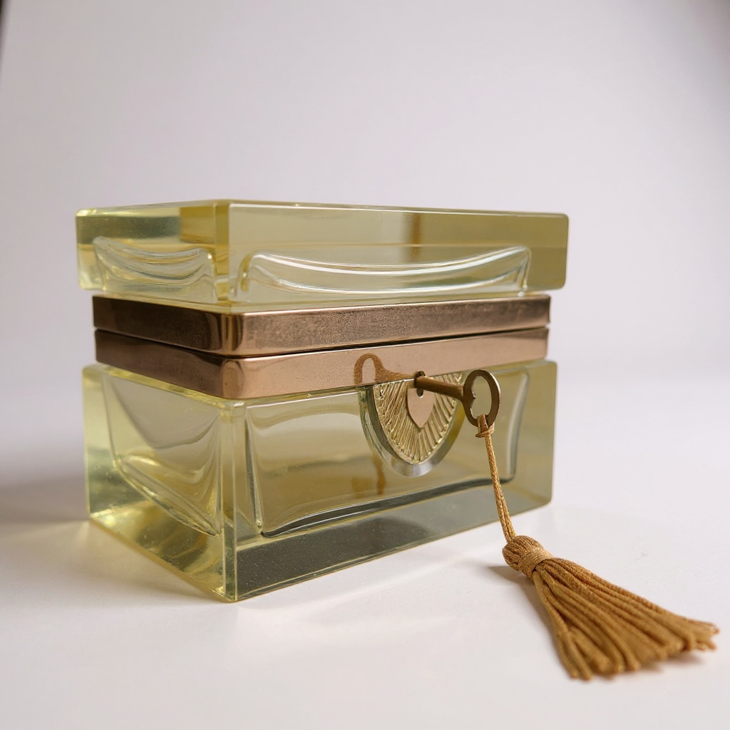Vintage Italian Murano Yellow Casket Box with Key and Tassel