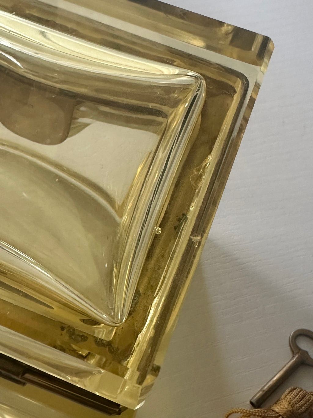 Vintage Italian Murano Yellow Casket Box with Key and Tassel