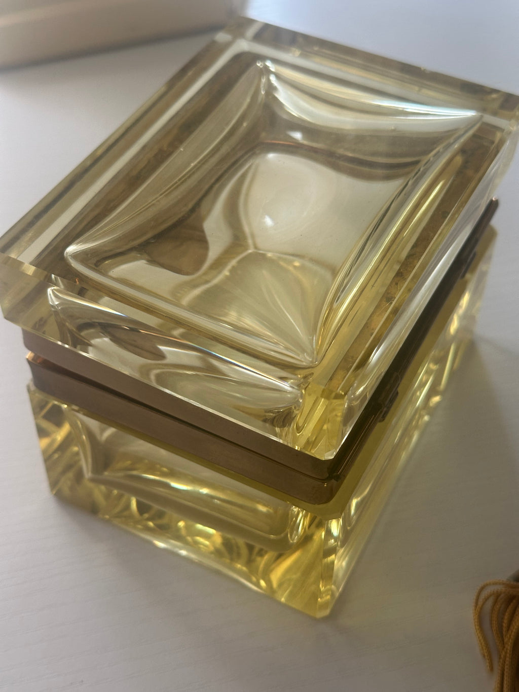 Vintage Italian Murano Yellow Casket Box with Key and Tassel