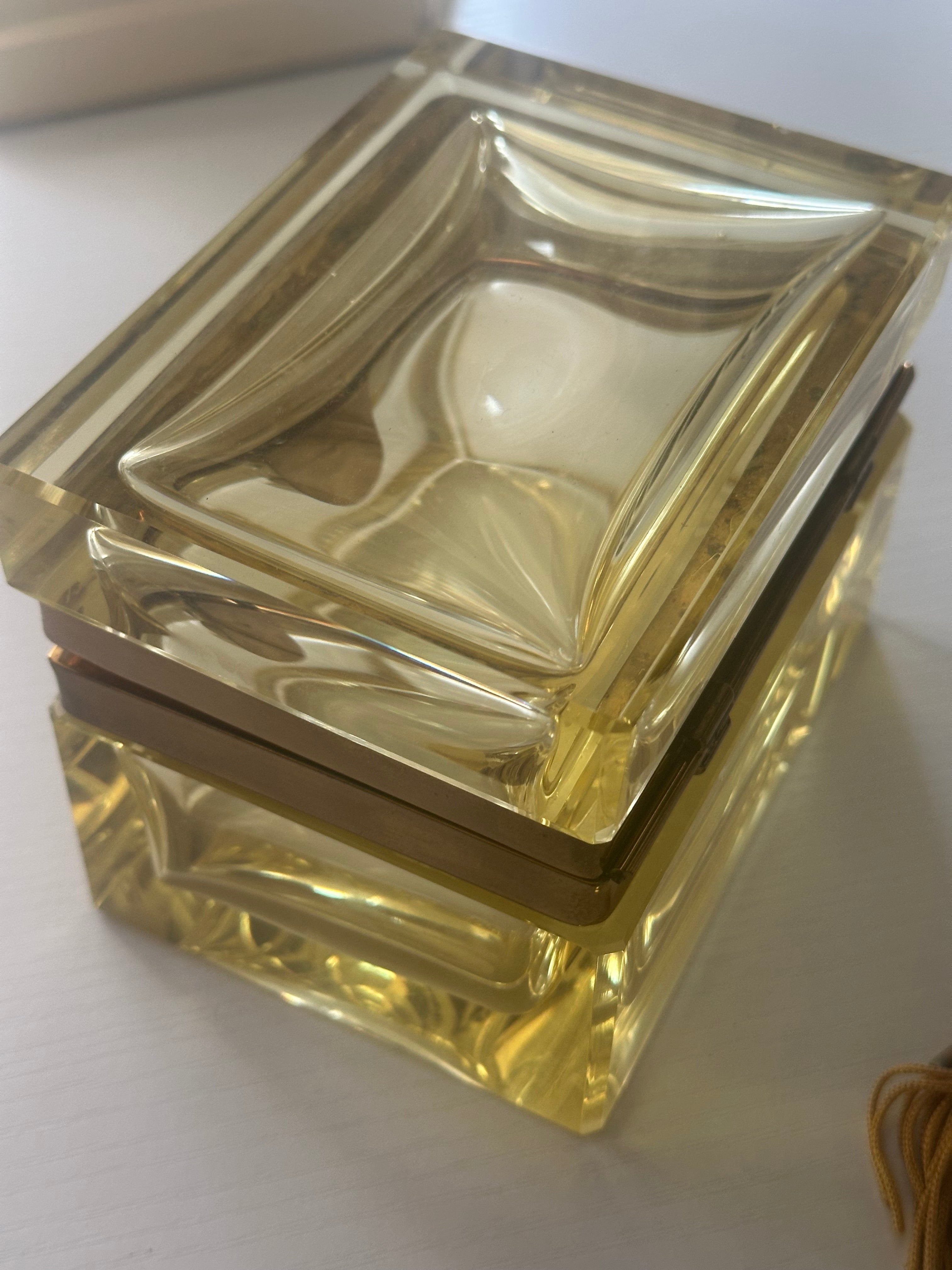 Vintage Italian Murano Yellow Casket Box with Key and Tassel