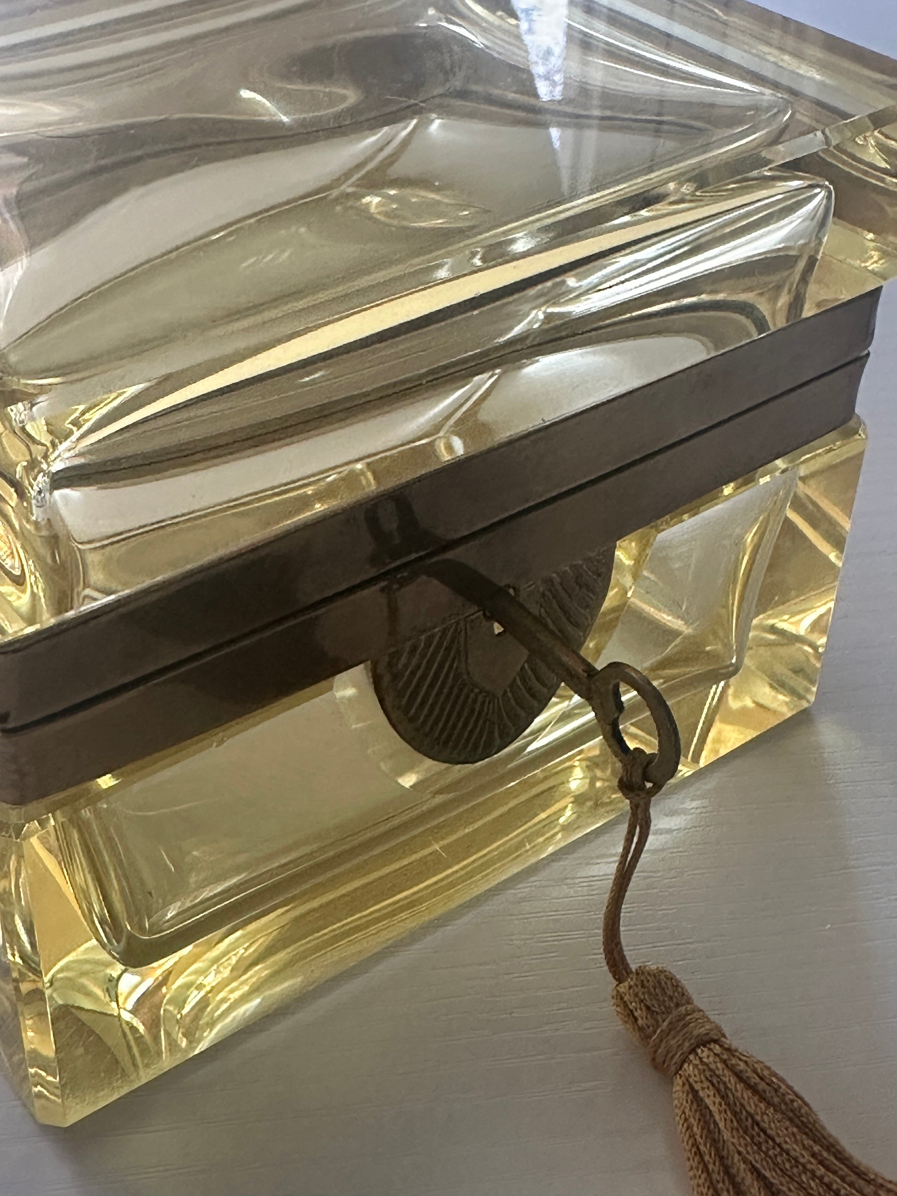 Vintage Italian Murano Yellow Casket Box with Key and Tassel