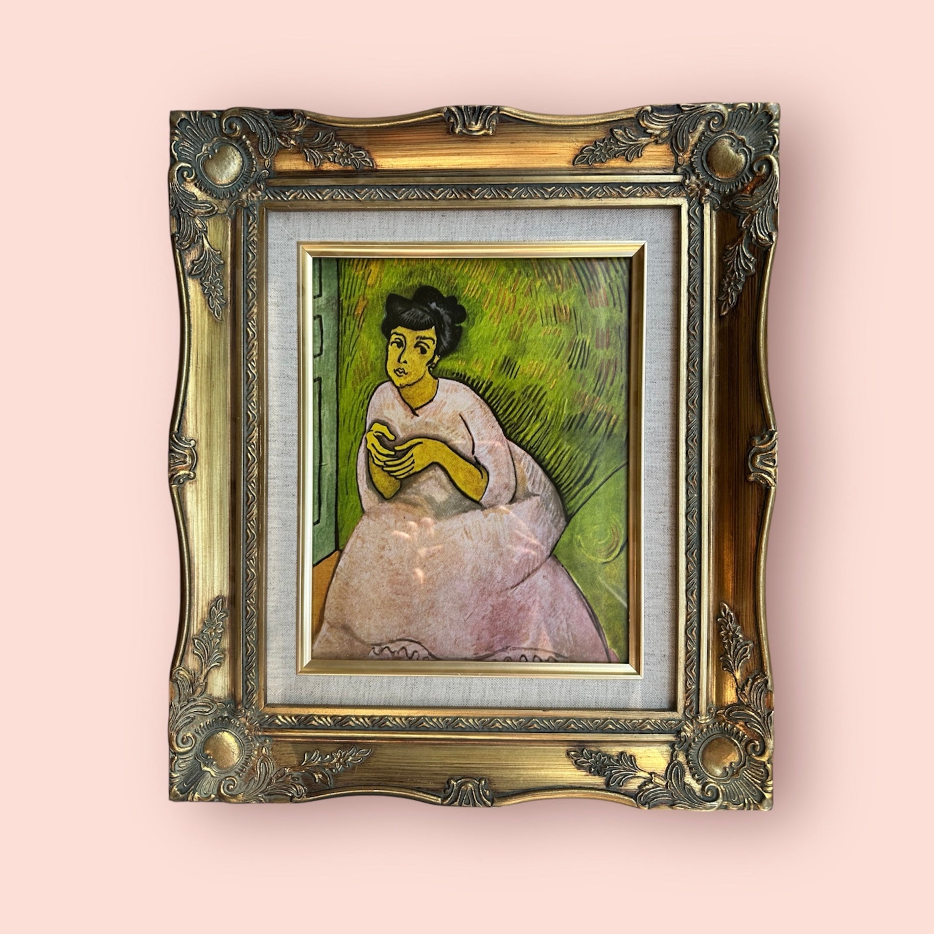 Framed Vintage Art Print: Raoul Dufy's "Woman in Rose" (or "The Woman in Pink")
